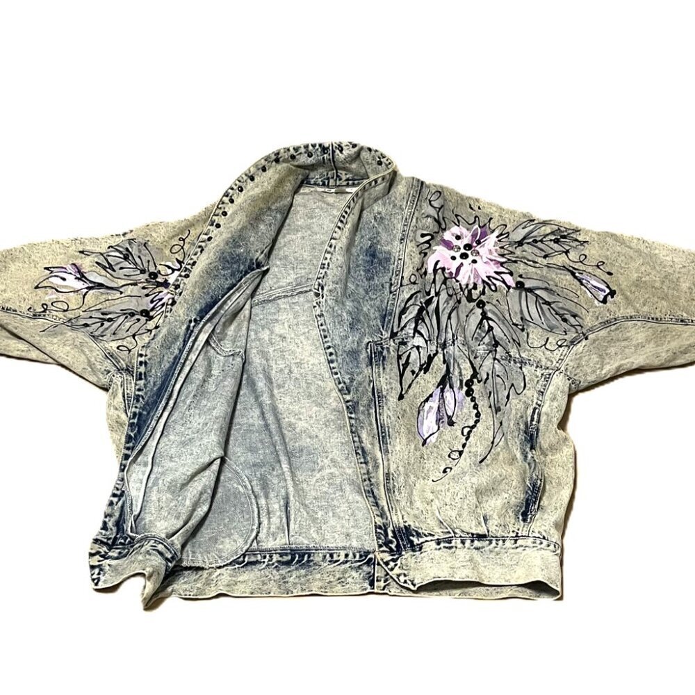 Vintage 90s one of a kind oversized denim jacket with hand painted embellished - Picture 13 of 16